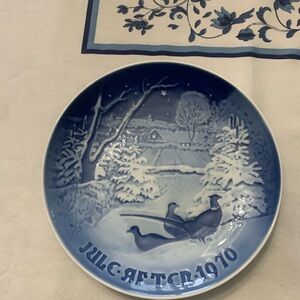 Vintage Blue Decorative Plate with Winter Scene
